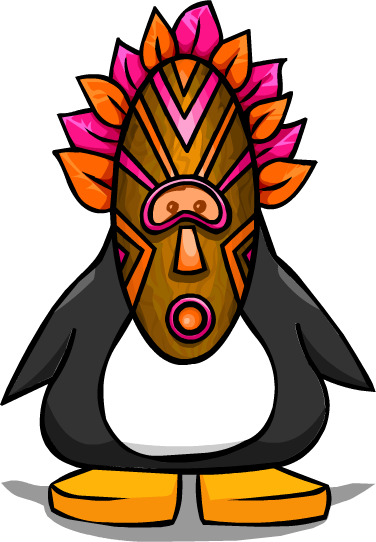 Tiki Mask Pink - Red Nose Club Penguin (376x542)