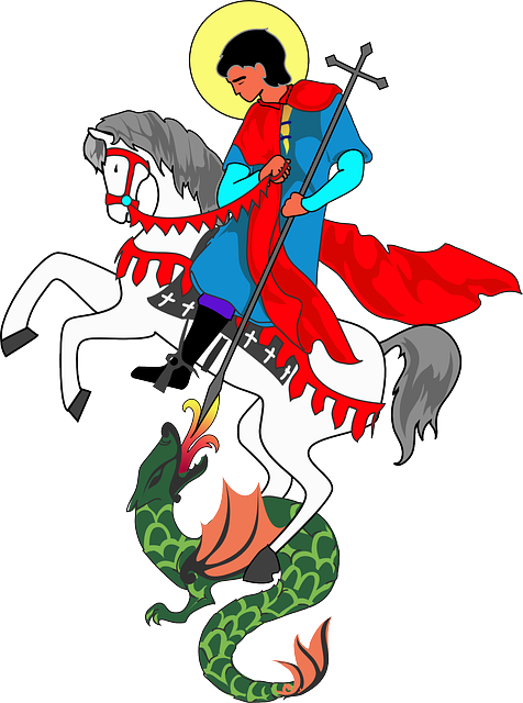 And Dragon, Saint, Drawing, Cartoon, George, And - Saint George And The Dragon Png (476x640)