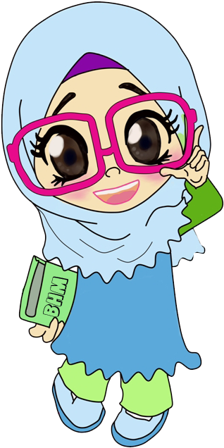 Cikgu Bunga Biru X - Kartun Muslimah Berkacamata Cantik (500x667)