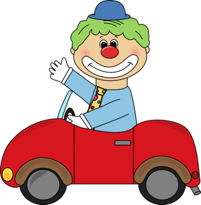 In A Clown Car Clip Art Image Clown Driving A Little - Clown In A Car Clipart (400x407)