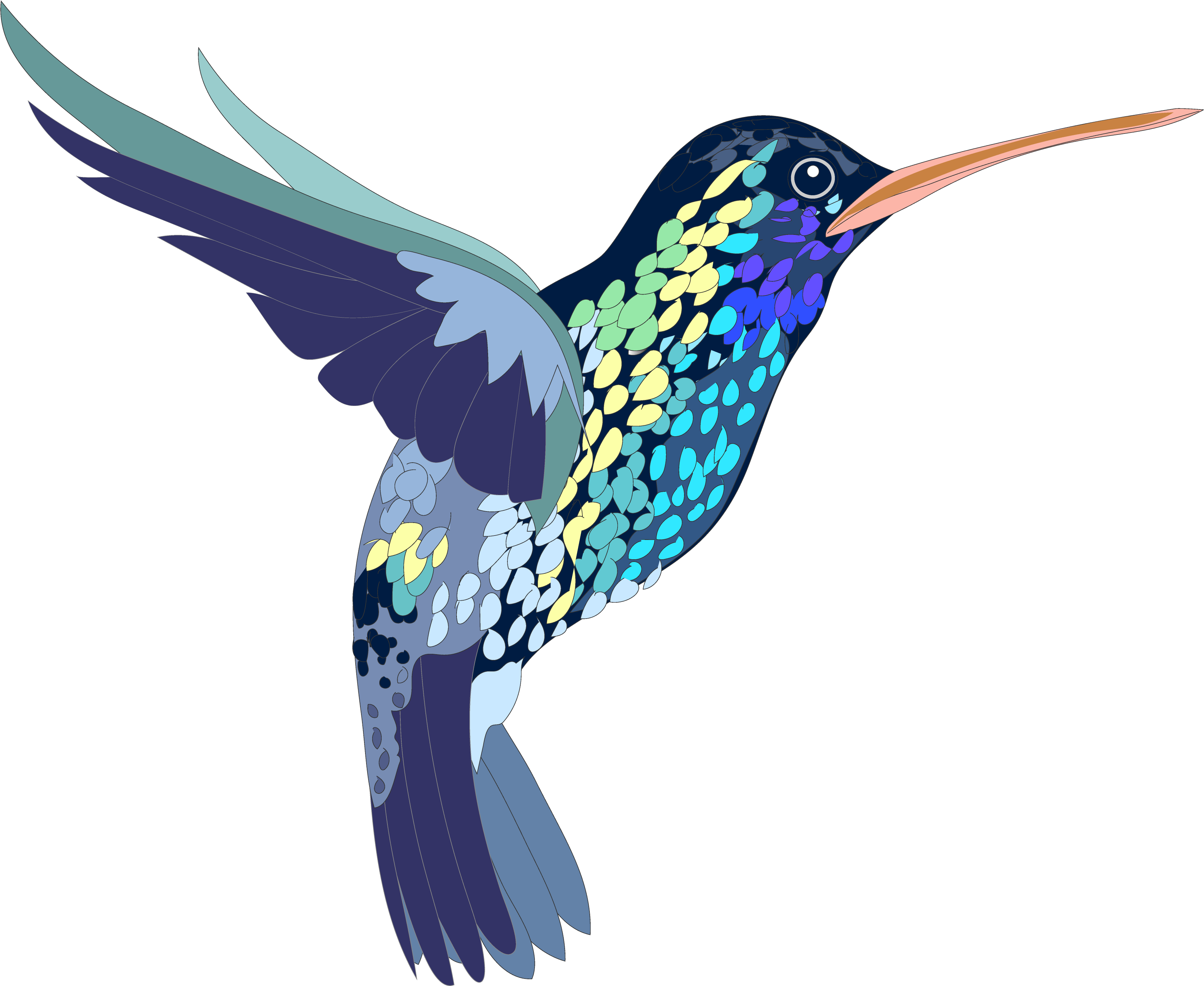 Png, Bird, Hummingbird, Colorful, Illustration, Shapes - Hummingbird (3666x2930)