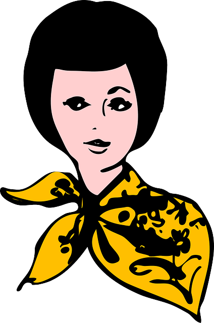 Yellow, Lady, Woman, Face, Fashion, Scarf, Dress - Woman With Scarf Clipart (424x640)