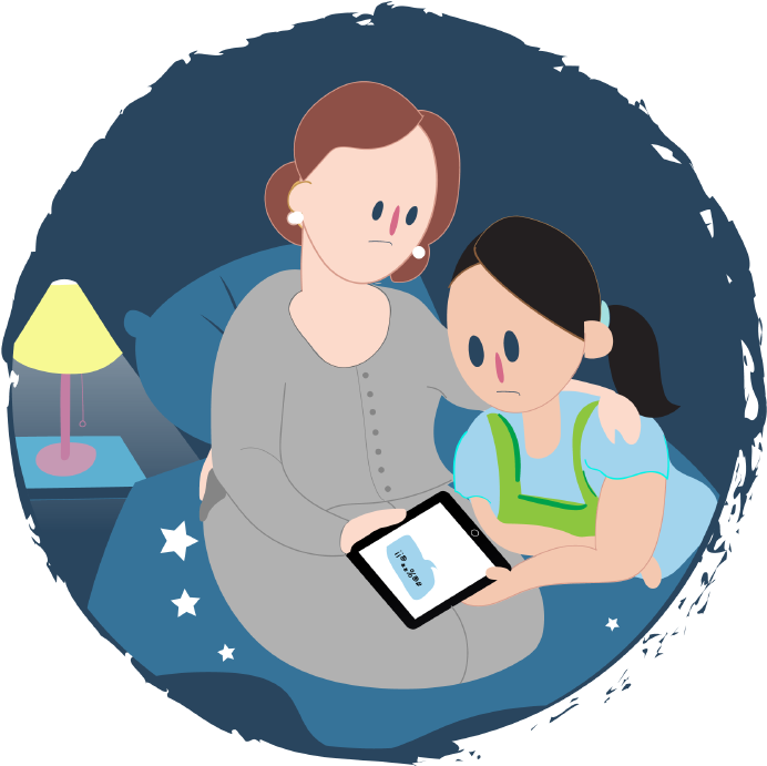 Girl Showing Her Mum The Mean Messages On Her Ipad - Illustration (1000x692)