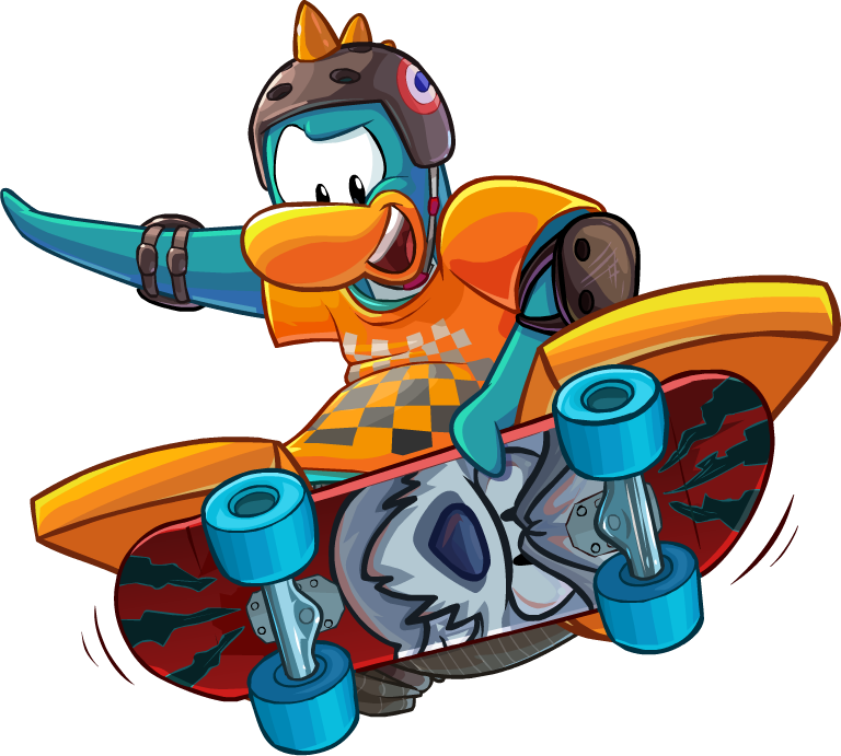 School & Skate Party Login Screen Skater - Club Penguin Skateboard (768x691)