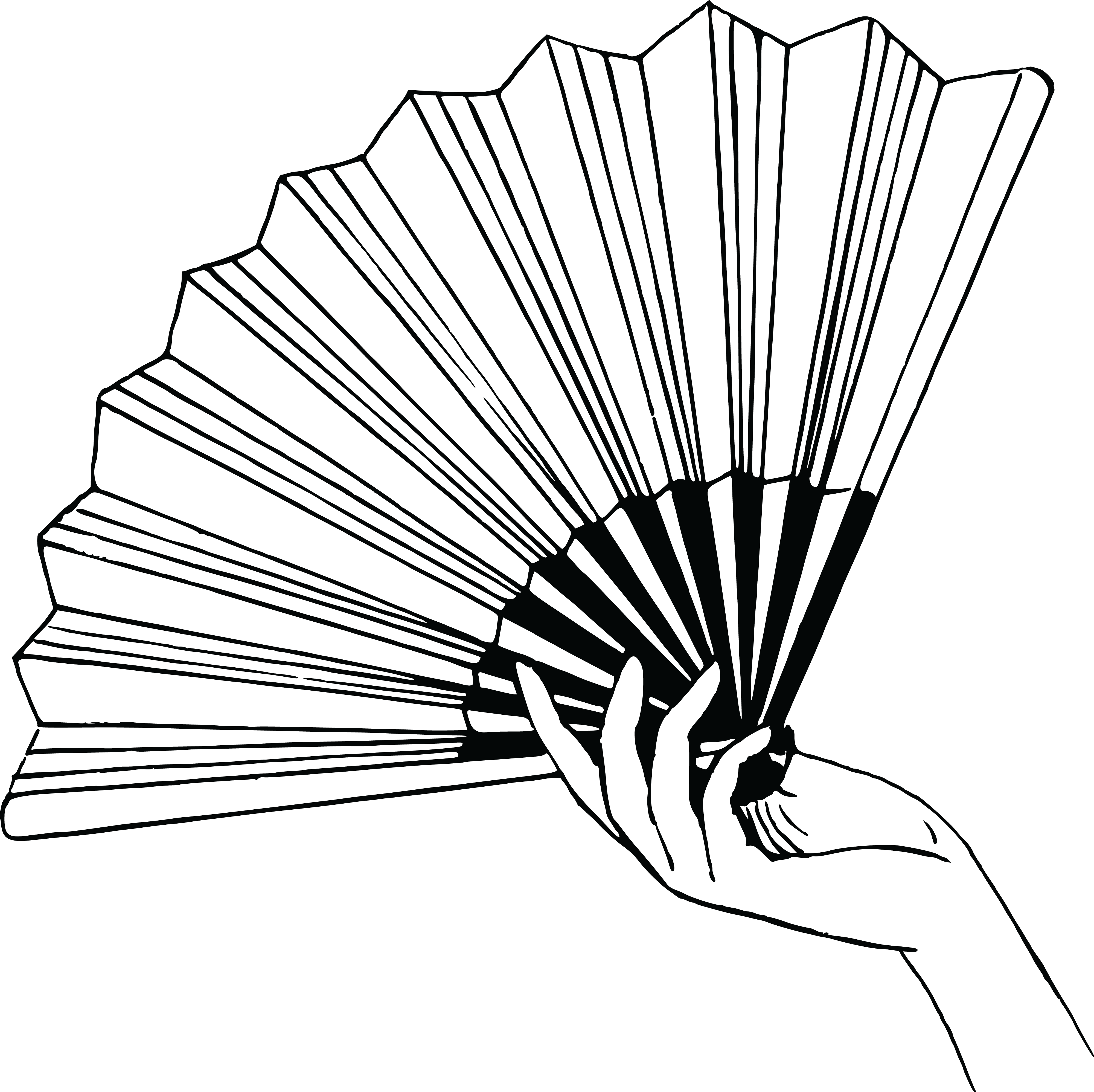 Free Clipart Of A Hand Holding A Fan - Black And White Paper Fan (4000x3991)