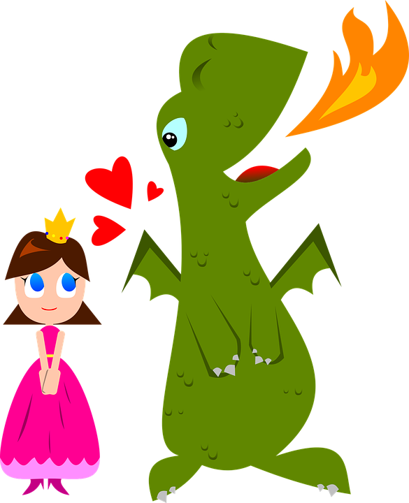Cartoon Dragon And Princess (585x720)