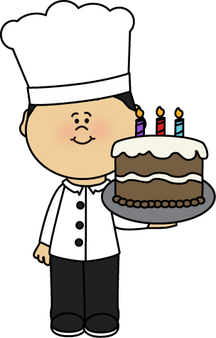 Chef With Birtday Cake Clip Art - Chef With A Cake Clipart (304x477)