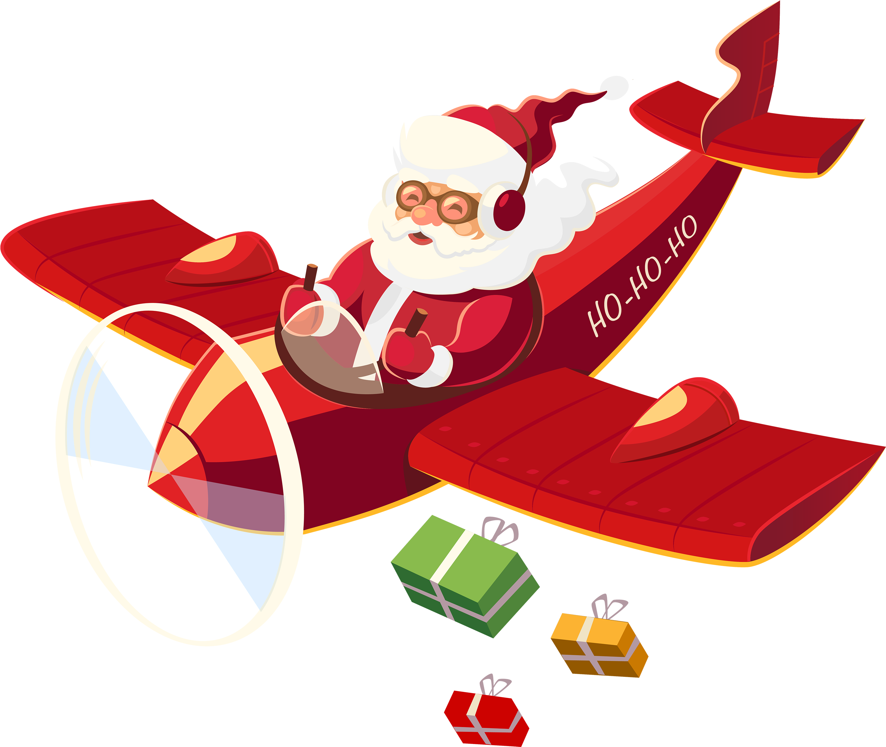 Santa Claus With Plane Png Clipart - Santa In A Plane (3000x2529)