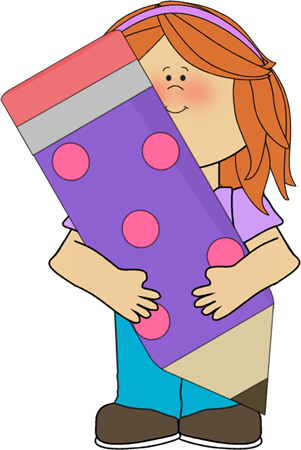 Girl With Giant Pencil Clip Art - My Cute Graphics Writing (301x450)