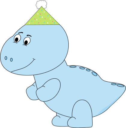 Blue Dinosaur Party Hat - Dinosaur In Party Hat (420x428)