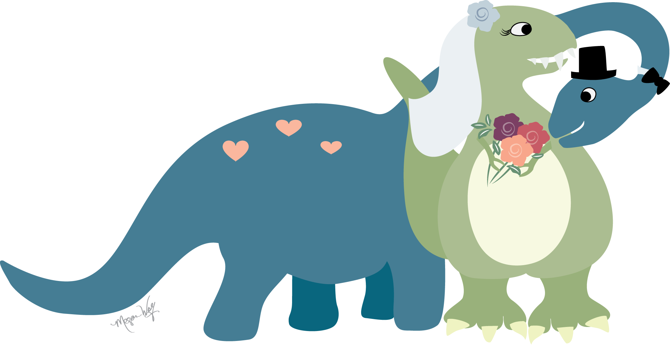 Dinosaur Clipart Wedding - Dinosaur Bride And Groom (2154x1110)