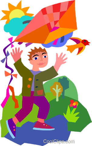 Boy Flying Kite Royalty Free Vector Clip Art Illustration - Cartoon (304x480)