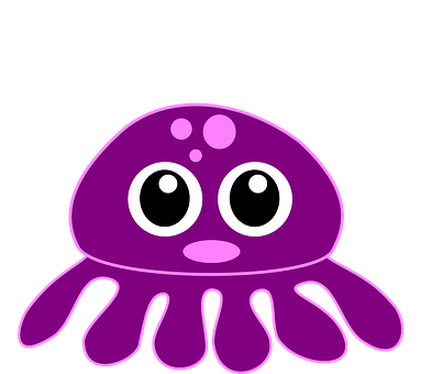 Octopus, Kraken, Purple, Cute, Cartoon - Cute Clipart Octopus (393x340)