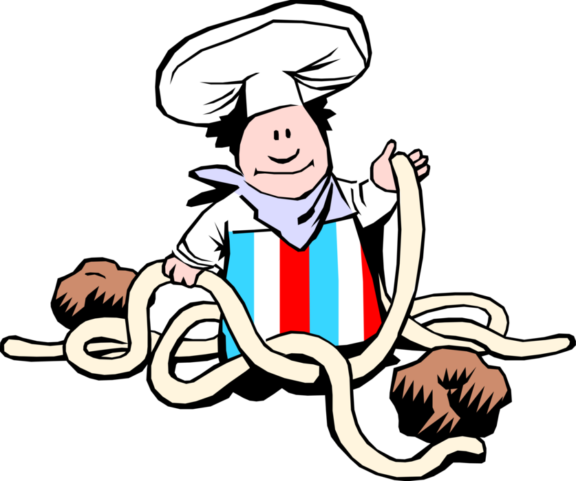Vector Illustration Of Italian Cuisine Pasta Chef Prepares - Cartoon Pasta (837x700)
