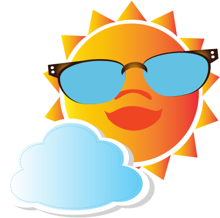 Colorful Cartoon Sun With Glasses And Cloud - Drawing (550x550)