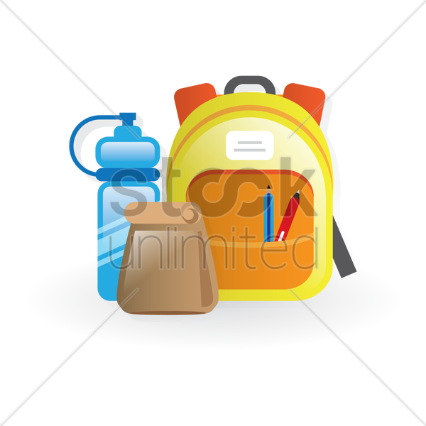School Backpack, Lunch Bag And Water Bottle Vector - Picnic (600x600)