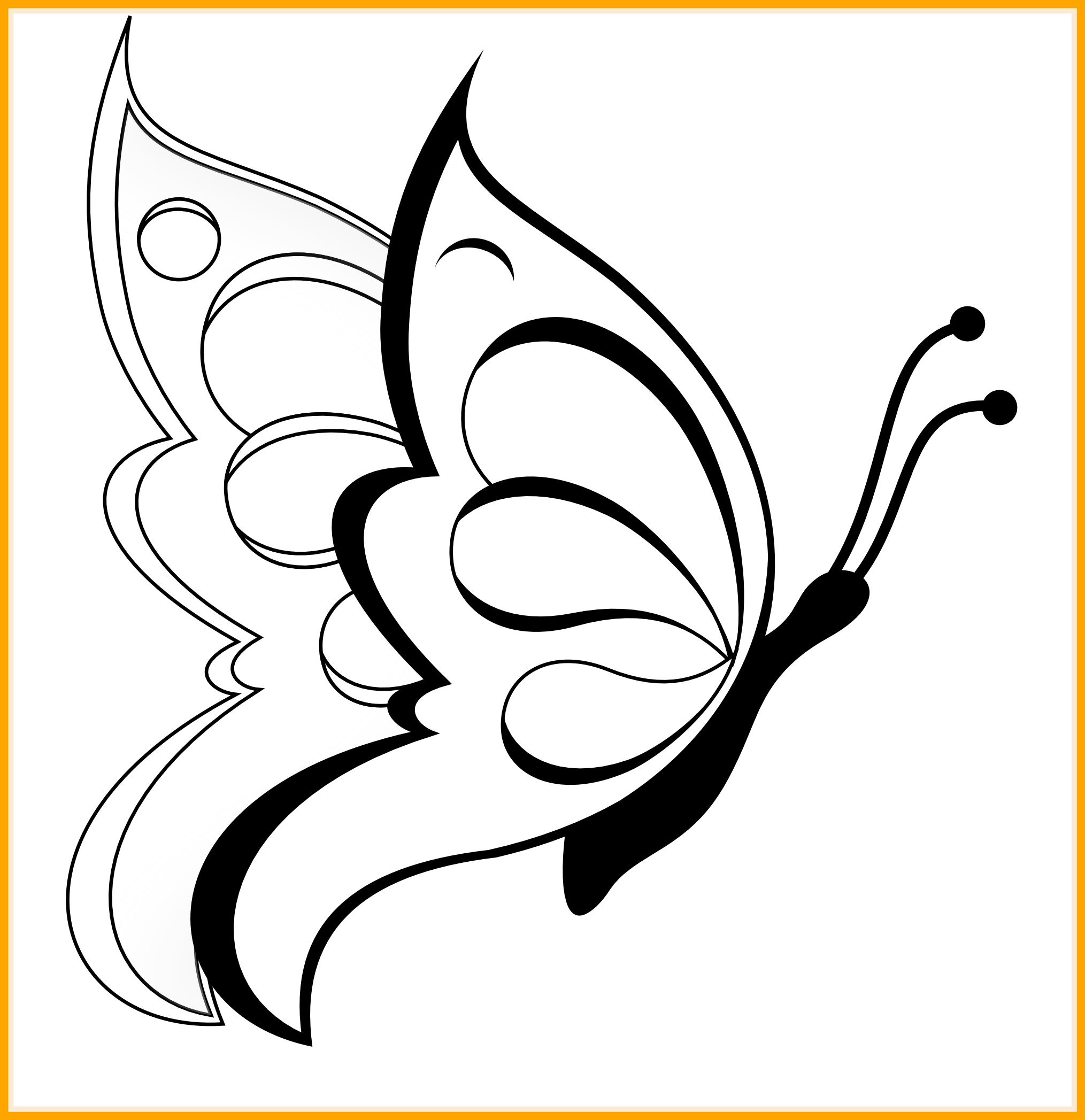 Marvelous Butterfly Clipart Black White Line Art Coloring - Easy Drawing Of Butterfly (2029x2095)