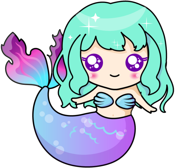 Kawaii Mermaid With Aqua Hair By Barovlud - Kawaii Mermaid (600x576)