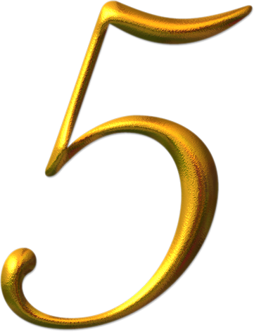 Number 5 Gold Png (361x472)