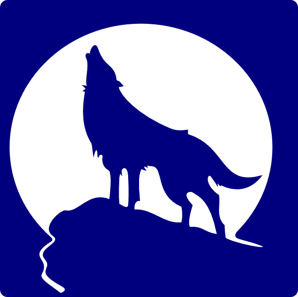 Blue Wolf Silhouette To The Moon Clip Art - Blue Howling Wolf Logo (600x597)
