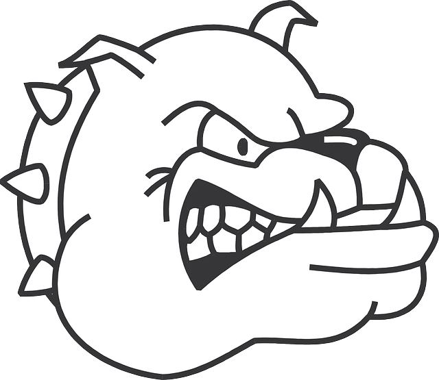 Head, Outline, Angry, Dog, Bulldog, Pet, Teeth, Fangs - Gambar Animasi Bull Dog (640x555)