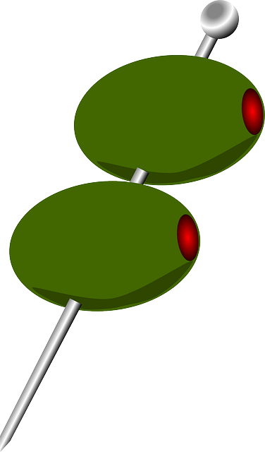 Cocktail Green, Glass, Food, Stick, Cartoon, Drink, - Olives On A Stick (376x640)
