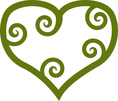 Heart Love Olive Decorative Swirls Floral - Valentine Clip Art (399x340)