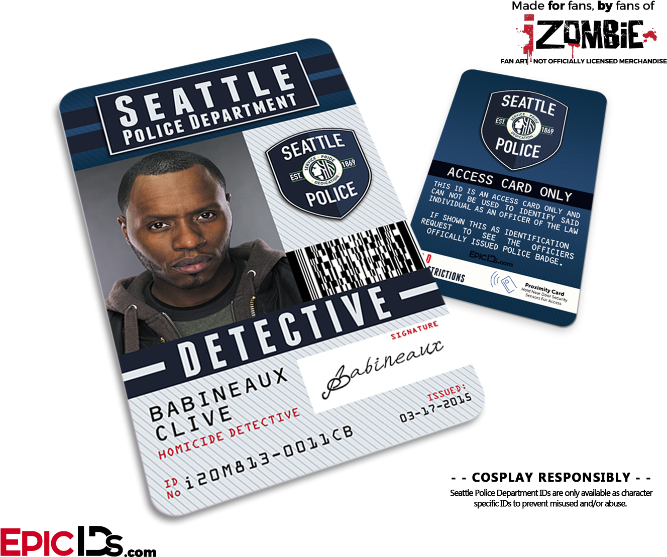 Seattle Police Department 'izombie' Homicide Detective - Police Department Id Cards (1417x1181)