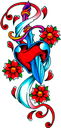 Wonderful Heart Dagger With Flowers Design - Flower Tattoo Designs Png (401x470)