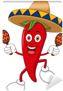 Happy Chili Pepper Dancing With Maracas Wall Mural - Mexican Chili Vector (400x400)