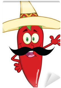 Chili Pepper With Mexican Hat And Mustache Waving For - Cartoon Chili Pepper (400x400)