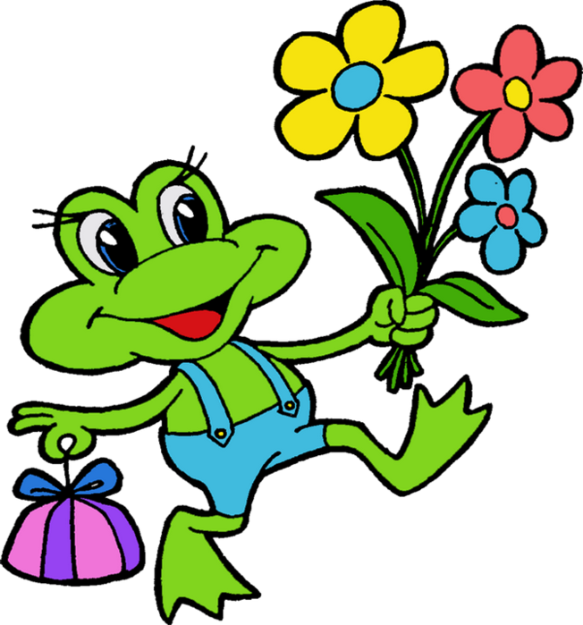 Cartoon Filii Clipart - Cartoon Frog Holding Flowers (652x699)