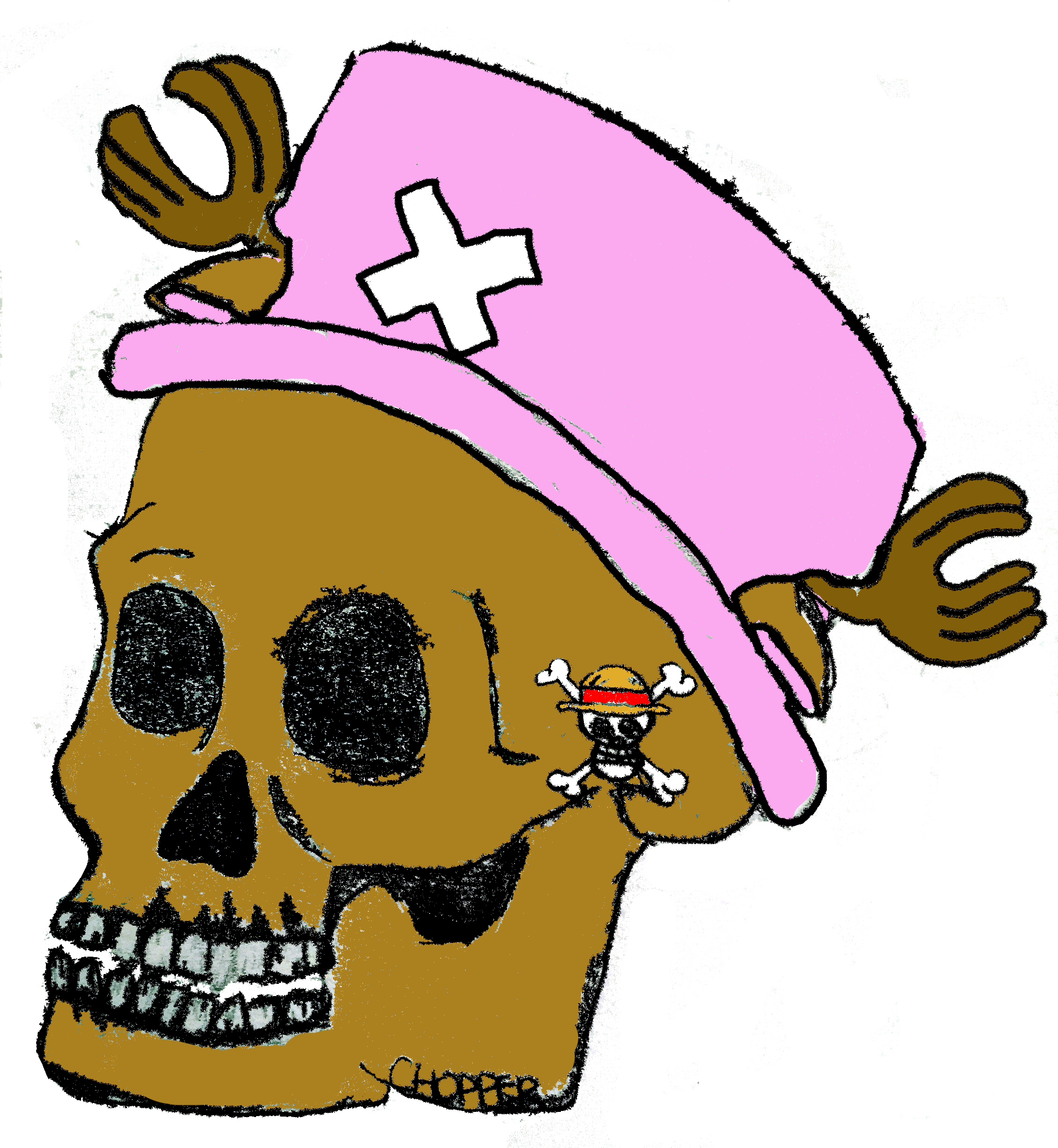 One Piece, Chopper, Skull, Head, Anime, Pink, Drawing, - Skull (2256x2448)