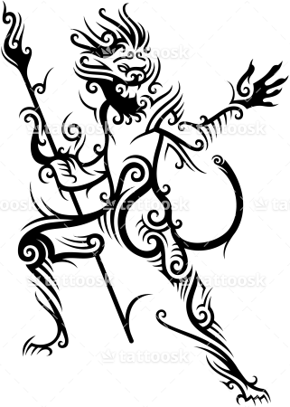 Tribal Flaming Monkey King Fighter Tattoo ❥❥❥ Https - Tribal Monkey King Tattoo (321x450)