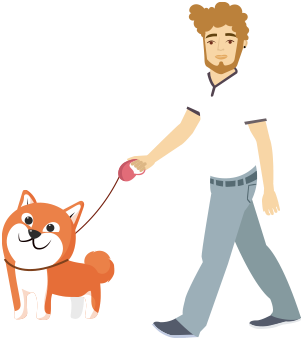 Guy Walking Dog - Walked Dog Cartoon Png (301x450)