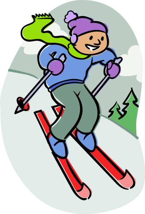 Vector Illustration Of Downhill Alpine Skier With Ski - Skifahrer (476x700)