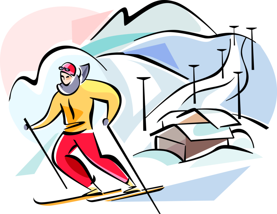 Vector Illustration Of Alpine Downhill Skier At Hermon - Slalom Skiing (906x700)