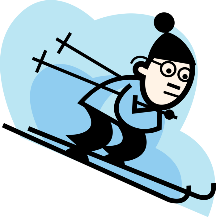 Vector Illustration Of Alpine Downhill Skier Racing - Kid Speaking (699x700)
