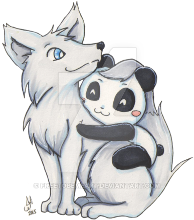 Anime Wolves In Love Coloring Pages Download - Cute Wolf And Panda (400x444)
