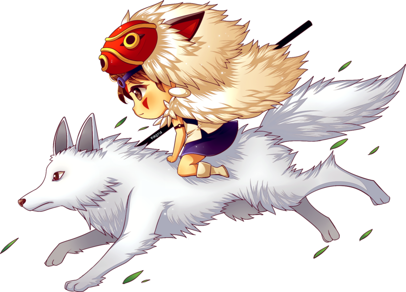 Princess And Wolf By Firstiart - Princesa Mononoke Chibi Png (800x575)