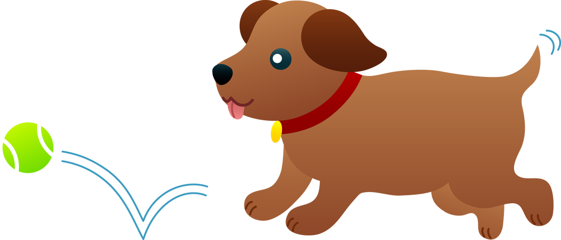 Black And White Border Collie Puppy Cartoon Clipart - Dog Playing Fetch Clipart (1100x471)