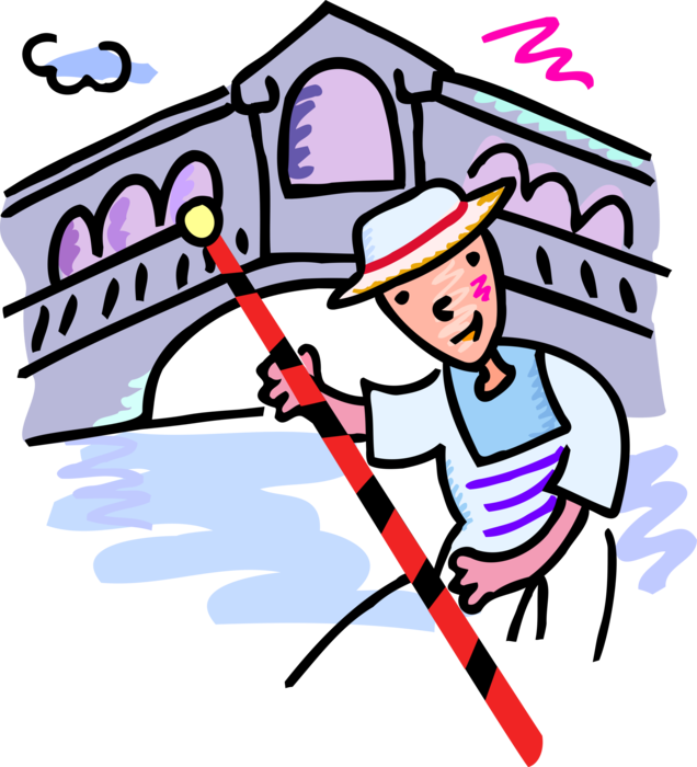 Vector Illustration Of Venetian Gondola Gondolier In - Gondolier (636x700)
