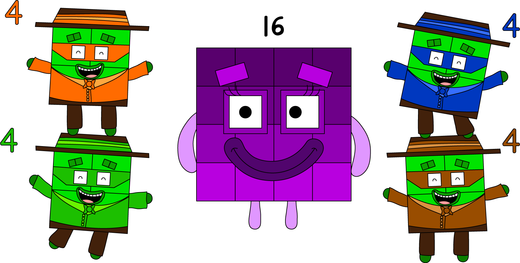 Numberblock 16 Turns Into A Barbershop Quartet - Numberblocks Twitter (1667x846)