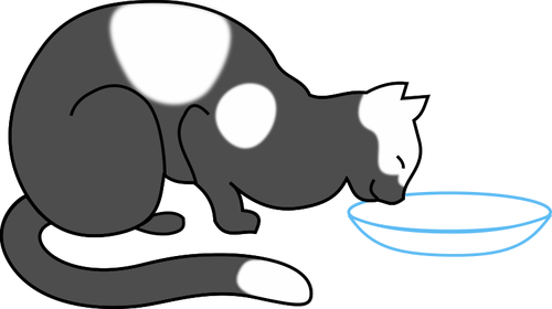 Spotty Cat Drinking Milk From Pot Vector Illustration - Gambar Kartun Kucing Makan (500x280)