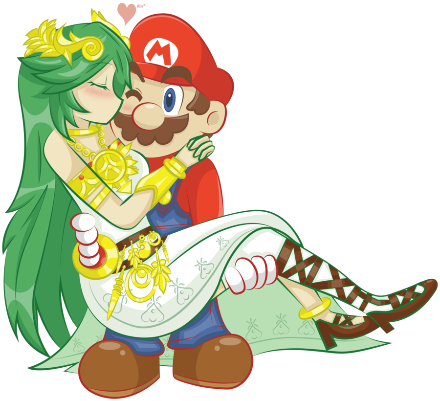 Another Goddess~ By Jechibi-kun - Mario And Palutena Kissing (900x820)