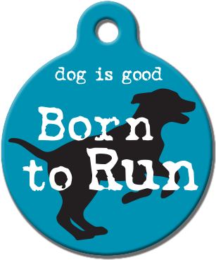 Qr Digital Dog Id Tag Born To Run - Dog Catches Something (400x400)