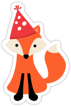 Cute Little Fox Wearing A Red Party Hat - Fox With Party Hat (375x360)