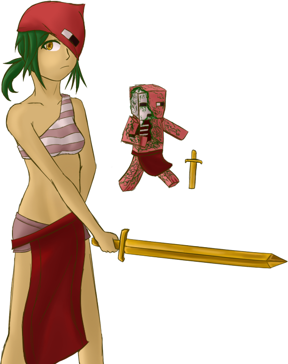 Zombie Piggirl By Warlock0103 - Minecraft Anime Zombie Pigman (576x726)