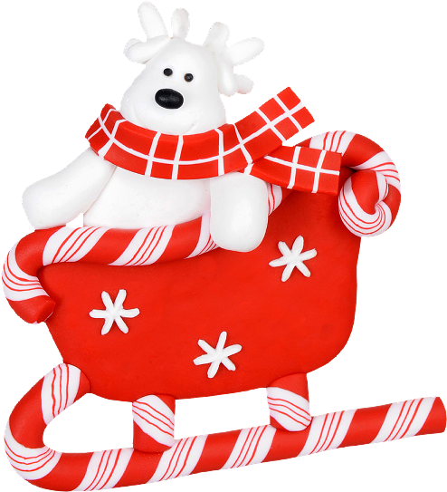 Christmas Snow Reindeer And Candy Cane Sleigh Clip - Bear (600x600)