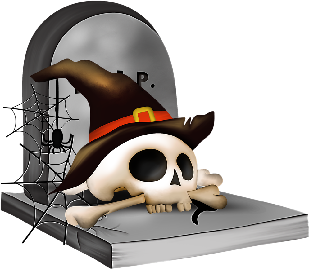 Halloween Cliparthalloween Cardsvintage Halloweendiy - Halloween Skull With Bone And Witch Hat Throw Pillow (1024x897)